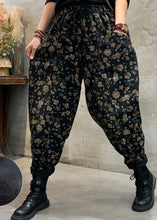 Load image into Gallery viewer, Fitted Black Fleece Lined Floral denim Pants Winter