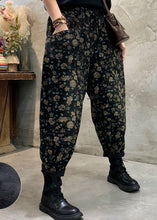 Load image into Gallery viewer, Fitted Black Fleece Lined Floral denim Pants Winter
