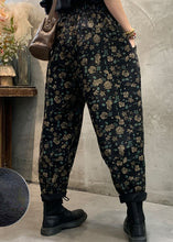 Load image into Gallery viewer, Fitted Black Fleece Lined Floral denim Pants Winter