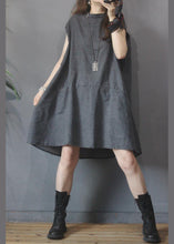 Load image into Gallery viewer, Fitted Black Grey O-Neck low high design Summer Denim Mid Dress