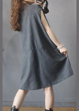Load image into Gallery viewer, Fitted Black Grey O-Neck low high design Summer Denim Mid Dress