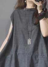Load image into Gallery viewer, Fitted Black Grey O-Neck low high design Summer Denim Mid Dress