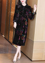 Load image into Gallery viewer, Fitted Black Oversized Patchwork Print Wrinkled Silk Velour Long Dress Spring