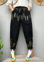 Load image into Gallery viewer, Fitted Black elastic waist Print denim Pants Spring