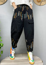 Load image into Gallery viewer, Fitted Black elastic waist Print denim Pants Spring