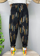 Load image into Gallery viewer, Fitted Black elastic waist Print denim Pants Spring
