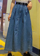 Load image into Gallery viewer, Fitted Blue High Waist Pockets Patchwork A Line Fall Denim Skirts