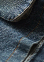 Fitted Blue Hooded Patchwork denim Coat