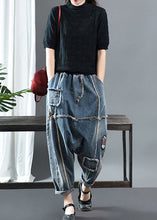 Load image into Gallery viewer, Fitted Denim blue Patchwork Print fashion Fall Pants