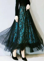 Fitted Green Embroideried High Waist Hollow Out Lace A Line Skirts Spring
