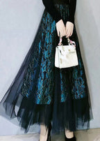 Fitted Green Embroideried High Waist Hollow Out Lace A Line Skirts Spring