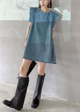 Load image into Gallery viewer, Fitted Light Blue Patchwork Denim Shift Dress Summer