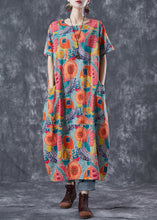 Load image into Gallery viewer, Fitted Orange Oversized Print Linen Maxi Dresses Summer