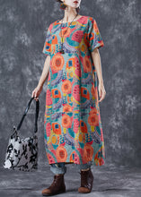Load image into Gallery viewer, Fitted Orange Oversized Print Linen Maxi Dresses Summer