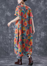 Load image into Gallery viewer, Fitted Orange Oversized Print Linen Maxi Dresses Summer