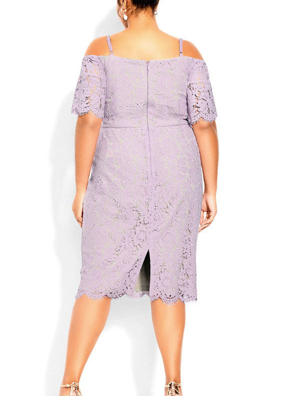 Fitted Purple Bustier Top Lace Spaghetti Strap Long Dress Summer