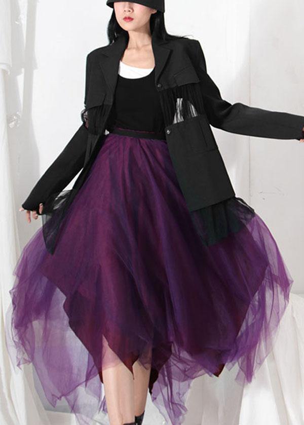 Fitted Purple Patchwork Summer Skirt Tulle Asymmetrical
