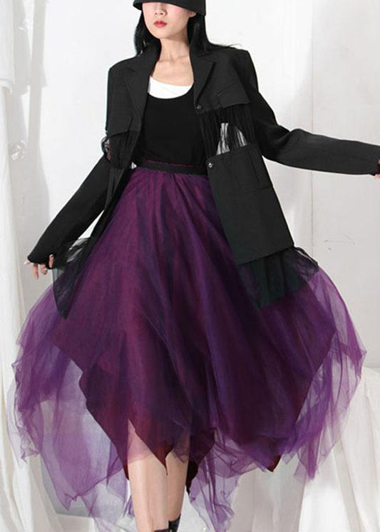Fitted Purple Patchwork Summer Skirt Tulle Asymmetrical