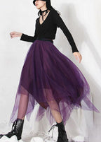 Fitted Purple Patchwork Summer Skirt Tulle Asymmetrical