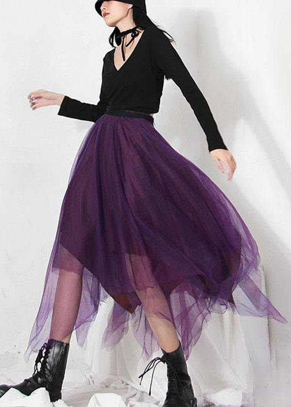 Fitted Purple Patchwork Summer Skirt Tulle Asymmetrical