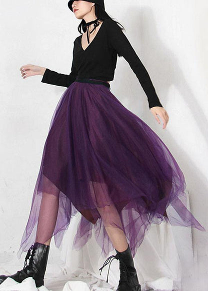Fitted Purple Patchwork Summer Skirt Tulle Asymmetrical