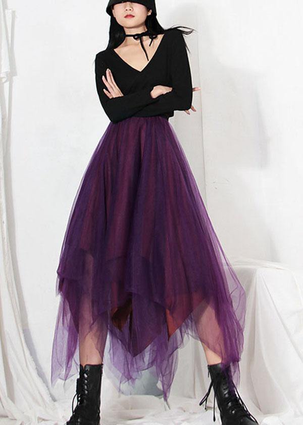 Fitted Purple Patchwork Summer Skirt Tulle Asymmetrical