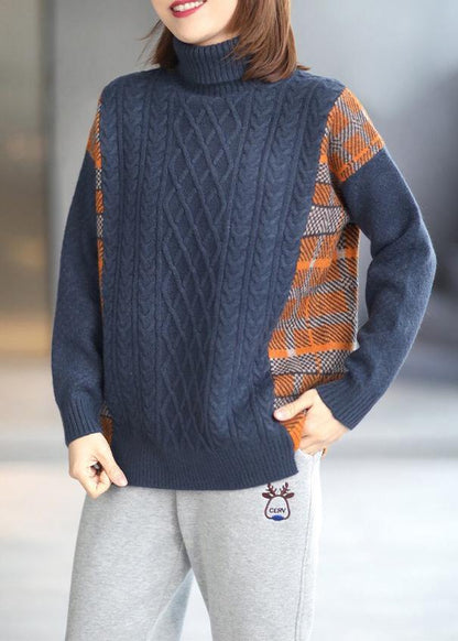 For Spring Spring White Sweaters Loose Fitting High Neck Patchwork Tops