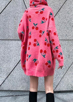 For Spring pink print Sweater weather fashion drawstring hooded knitted tops