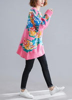 For Spring pink print sweaters plus size o neck knit top silhouette