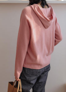 For Work pink knitted top hooded baggy trendy plus size knitwear