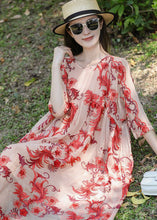 Load image into Gallery viewer, French Apricot Embroideried Oversized Silk Holiday Dress Summer