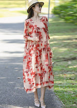 Load image into Gallery viewer, French Apricot Embroideried Oversized Silk Holiday Dress Summer
