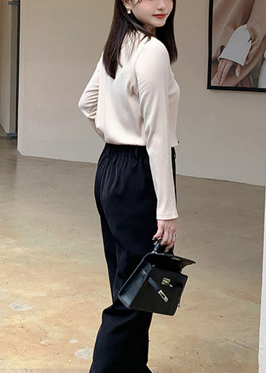 French Apricot Square Collar Button Patchwork Loose Cotton Top Fall