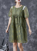 Load image into Gallery viewer, French Army Green Embroideried Ruffled Tulle Vacation Dresses Summer