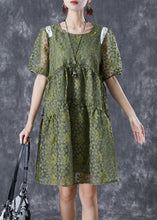 Load image into Gallery viewer, French Army Green Embroideried Ruffled Tulle Vacation Dresses Summer