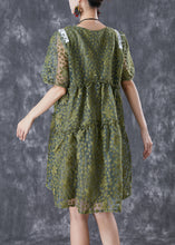 Load image into Gallery viewer, French Army Green Embroideried Ruffled Tulle Vacation Dresses Summer