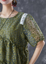 Load image into Gallery viewer, French Army Green Embroideried Ruffled Tulle Vacation Dresses Summer