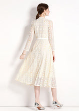 Load image into Gallery viewer, French Beige Stand Collar Embroideried Patchwork Lace Dresses Fall