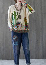 Load image into Gallery viewer, French Beige V Neck Loose Print Fall Casual Sweater