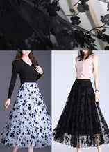 Load image into Gallery viewer, French Black Elastic Waist Print Pencil Fall Skirt
