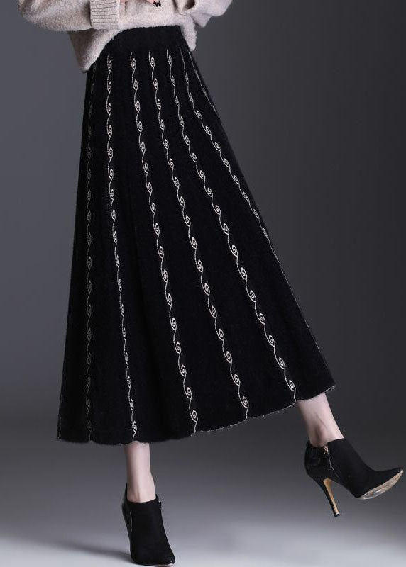 French Black Embroideried Mink Hair Knitted Skirt Winter