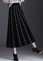 French Black Embroideried Mink Hair Knitted Skirt Winter