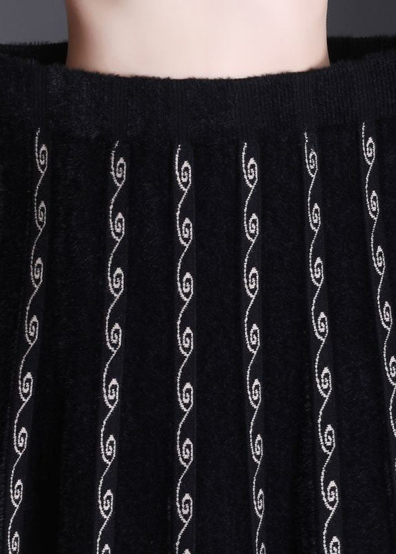 French Black Embroideried Mink Hair Knitted Skirt Winter