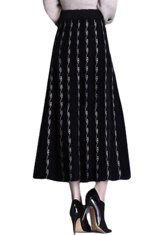 French Black Embroideried Mink Hair Knitted Skirt Winter