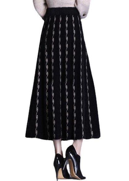 French Black Embroideried Mink Hair Knitted Skirt Winter
