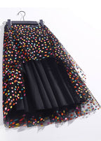 French Black High Waist Dot Print Tulle A Line Skirt Spring