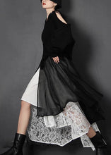Load image into Gallery viewer, French Black Hollow Out asymmetrical design Summer Skirts