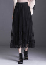 Load image into Gallery viewer, French Black Lace Patchwork Pleated Wear on both sides Fall Skirt