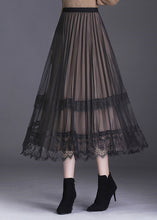 Load image into Gallery viewer, French Black Lace Patchwork Pleated Wear on both sides Fall Skirt