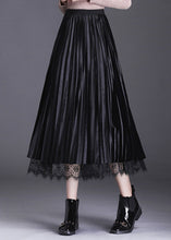 Load image into Gallery viewer, French Black Lace Patchwork Pleated Wear on both sides Fall Skirt